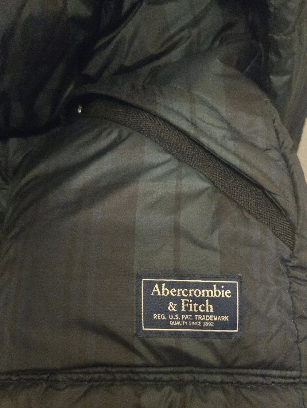 Men's Hooded Puffer Jacket in Blue And Green Plaid with Gold Lining